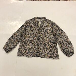 Luisa Cerano 14 Blouse Floral Sheer Flowy Top 100% silk Multi colour Excellent
